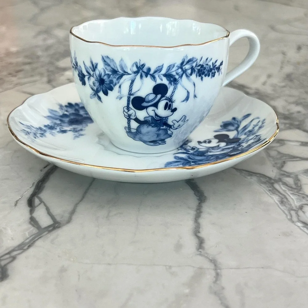 Sango China Disney Minnie Mouse Blue and White Tea‎ cup and Saucer